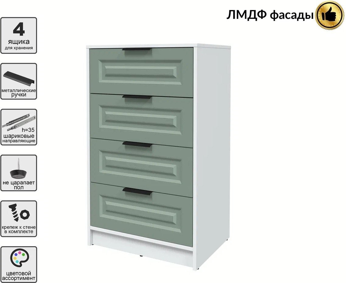Комод Интерлиния Концепт КТ-К60 Деко (белый платинум/мята)