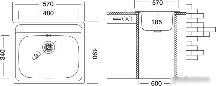 Кухонная мойка Ukinox Гранд GRP570.490-GT8K 0C