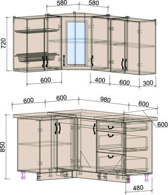 Угловая кухня Интерлиния Мила Крафт 1.2x1.6 (дуб английский)
