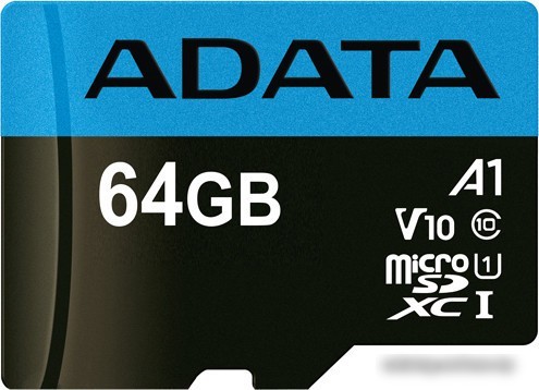 Карта памяти ADATA Premier AUSDX64GUICL10A1-RA1 microSDXC 64GB (с адаптером)