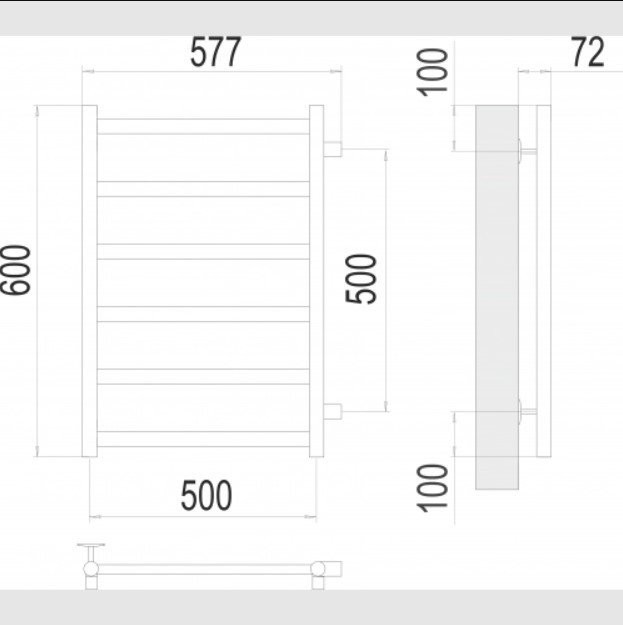 Полотенцесушитель TERMINUS Аврора П6 500x600 (с боковым подключением 500, RAL 9005)