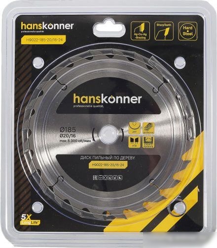 Пильный диск Hanskonner H9022-185-20/16-24