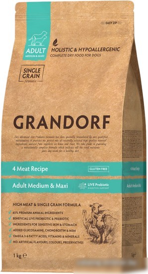 Сухой корм для собак Grandorf Adult Medium & Maxi Probiotic 4 Meat Recipe (4 мяса с пробиотиками) 1 кг Сухой корм для собак Grandorf Adult Medium & Maxi Probiotic 4 Meat Recipe (4 мяса с пробиотиками) 1 кг