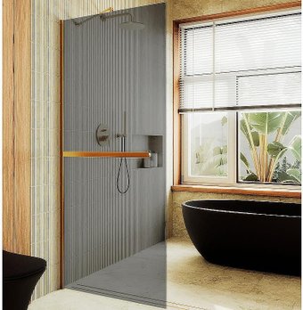 Душевая стенка MaybahGlass 99x195 MGD-1461-3ш (графитовое стекло/золото)