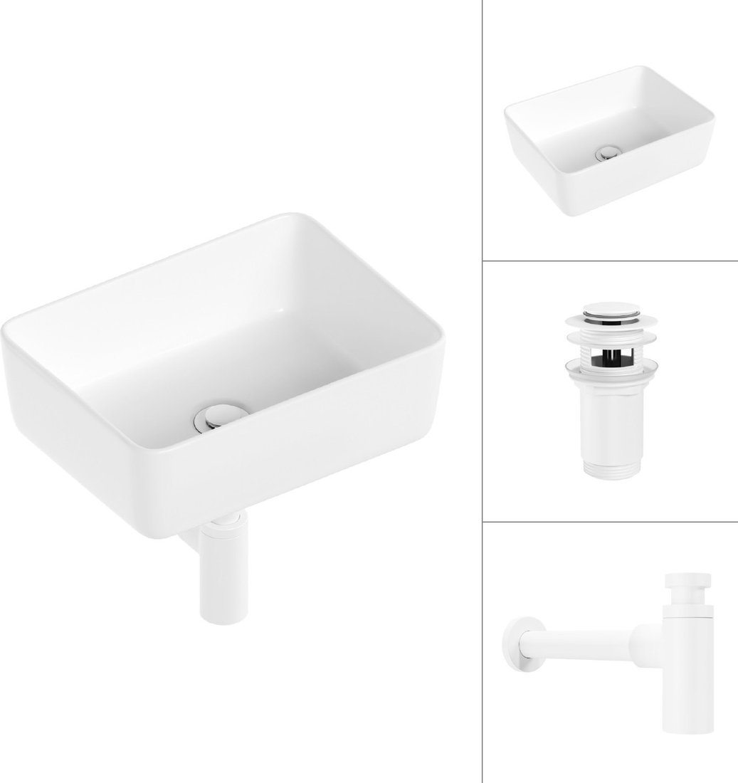 Умывальник Lauter 21674B + клапан 21190W + сифон 21635W (белый матовый)