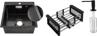 Кухонная мойка Schtoff Best Decor Black 4550 + коландер KR-1 BLACK + дозатор SD-1 BLACK, комплект