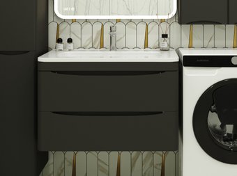 Symbolite Тумба под умывальник Бергамо мини 80 Люкс Plus 2 ящика + Каре Люкс Мини 80х35 (подвесная, черный)