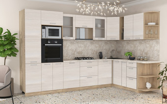 Готовая кухня Интерлиния Мила 1.88x3.2 правая (вудлайн кремовый/вудлайн кремовый/малага)