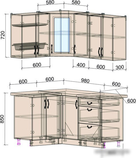Готовая кухня Интерлиния Мила Крафт 1.2x1.6 (дуб английский/дуб полярный)