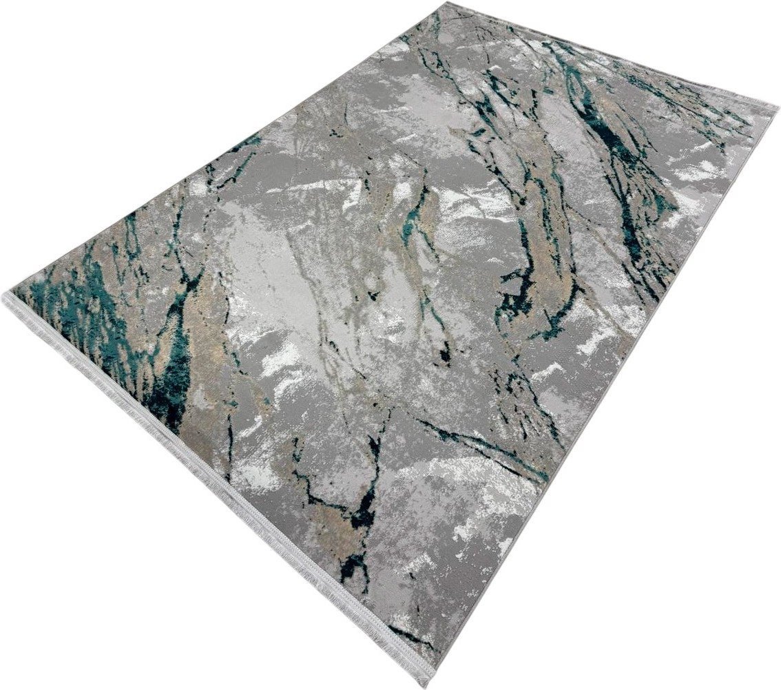 Ковер для жилой комнаты Radjab Carpet Афина Прямоугольник 9012A 12868RK (0.8x1.5, Grey/D.Green)