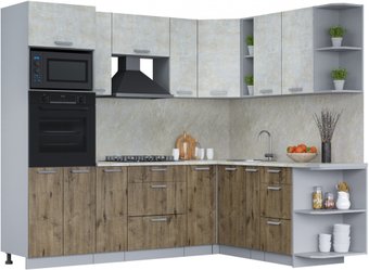 Готовая кухня Интерлиния Мила Лайт 1.88x2.4 правая (бетон лайт/дуб веллингтон/опал светлый)