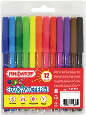 Фломастеры Пифагор 151090 (12 шт)