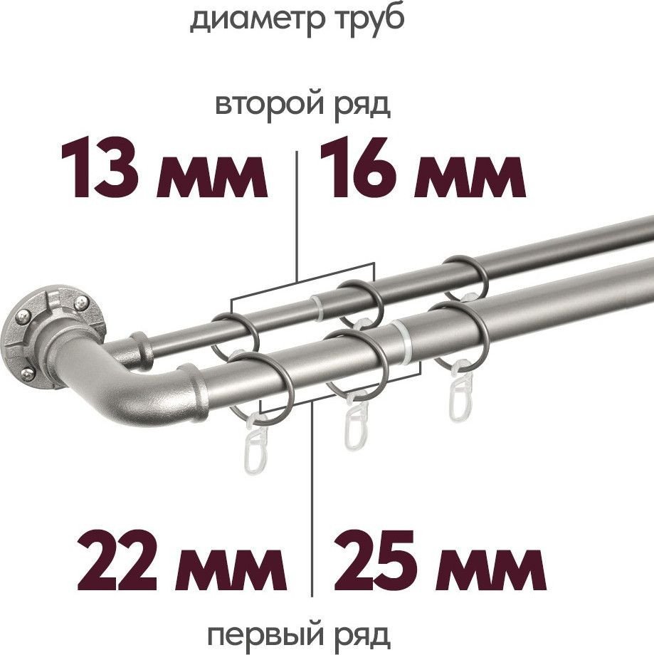 Карниз для штор UG Home Раздвижной 2-рядный 2КР-153-360-ЧО (черное олово, 1.53-3.6м)