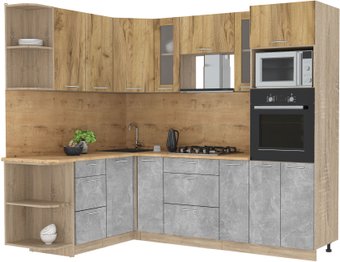 Готовая кухня Интерлиния Мила 1.68x2.4 левая (дуб золотой-бетон-дуб бунратти)