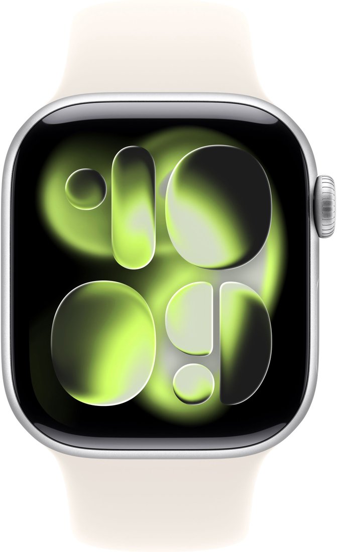 Умные часы Apple Watch Series 11 42 мм (алюминиевый корпус, серебристый/звездный свет, спортивный силиконовый ремешок M/L)