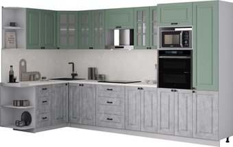 Готовая кухня Интерлиния Мила Деко 1.68x3.4 LV (керамика/мята/опал светлый)