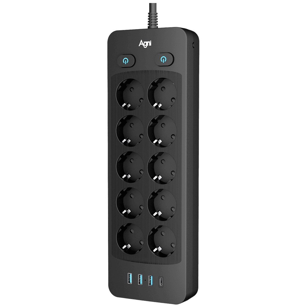 Сетевой фильтр Agni TP-FO4U10E-С-5m-black (5м, 10 розеток, черный)