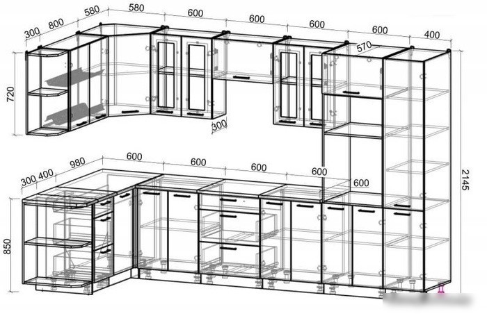 Готовая кухня Интерлиния Мила Gloss 1.68x3.4 левая (капучино-капучино)