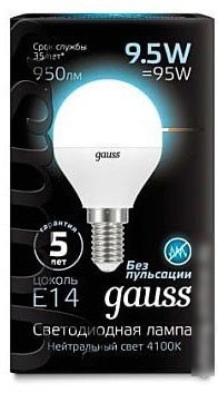Светодиодная лампа Gauss LED Globe E14 9.5 Вт 4100 К 105101210