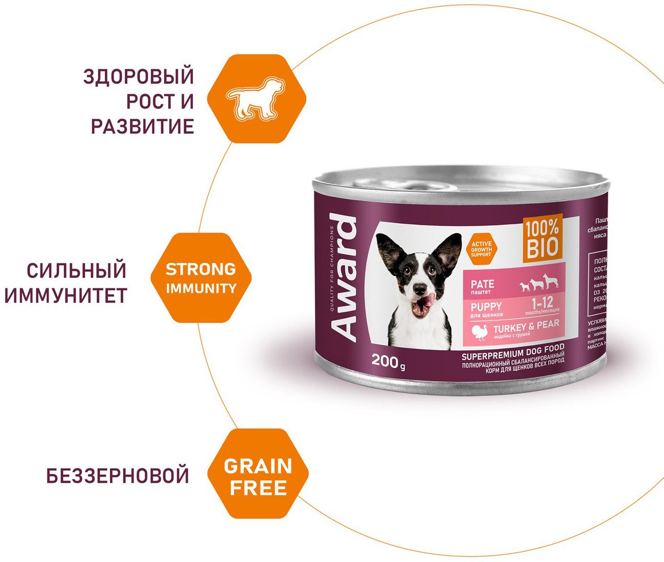 Консервированный корм для собак Award Puppy Small Паштет из индейки с грушей 2540317 200 г