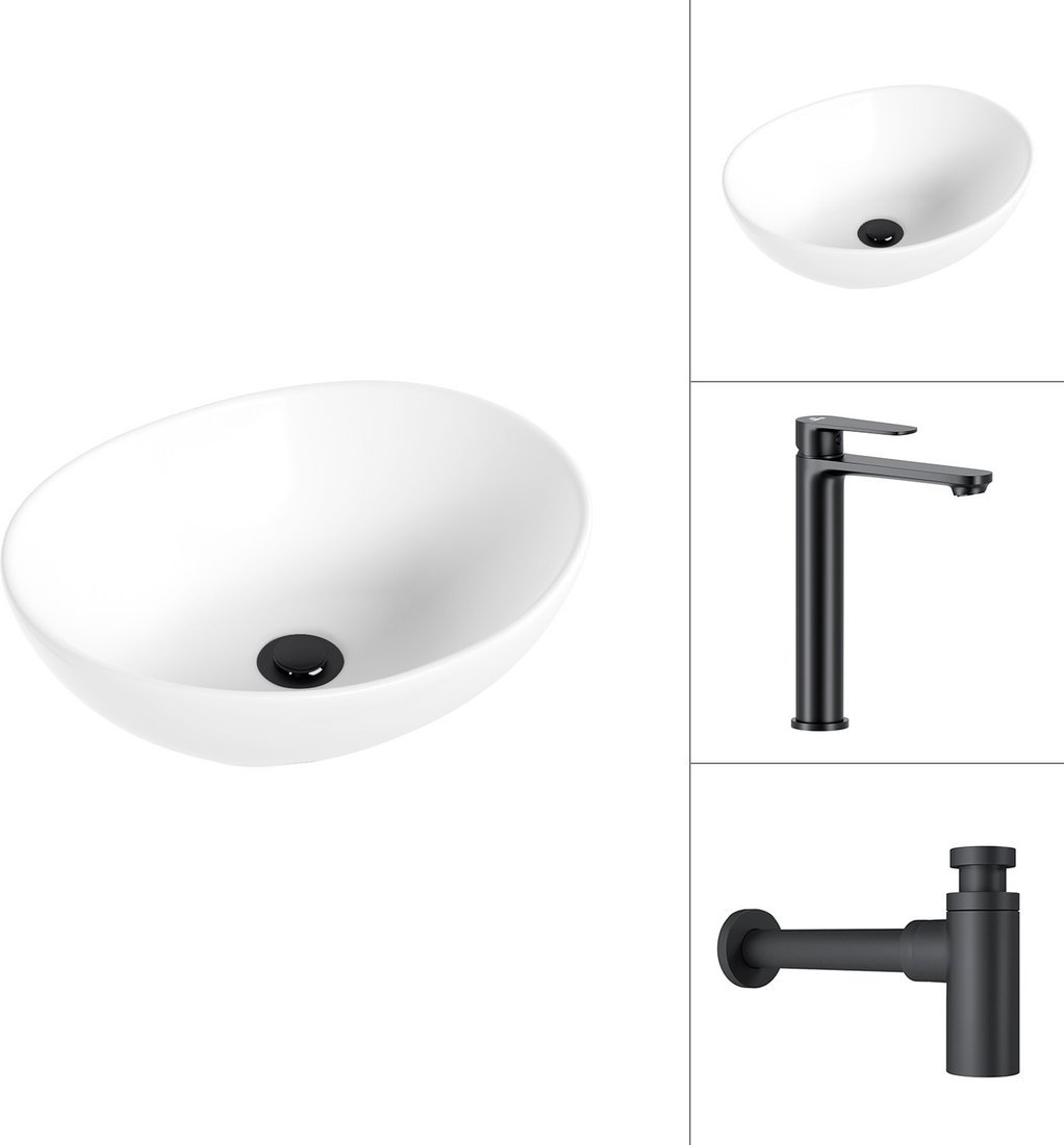 Умывальник Lauter 21652 + Moon 21СК8691BS с сифоном 21635B (черный матовый)