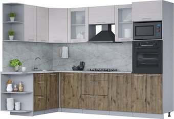 Готовая кухня Интерлиния Мила 1.68x2.8 левая (вудлайн кремовый/дуб веллингтон/серый каспий)