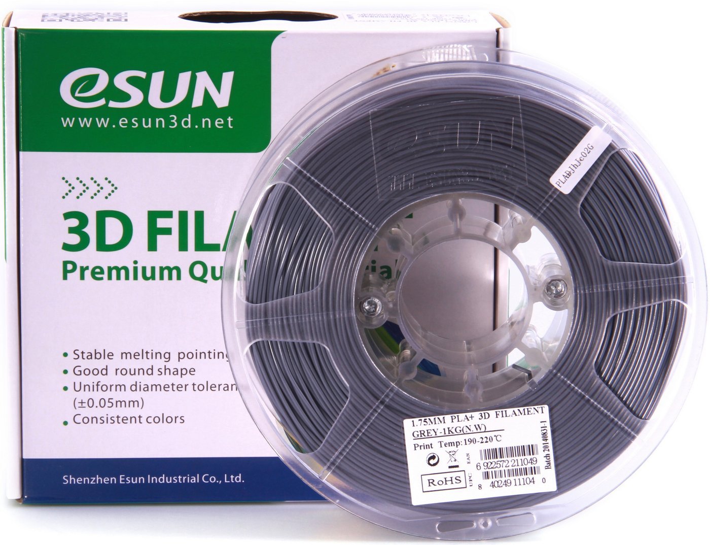 Пластик eSUN PLA+ 1.75 мм 1000 г (серый)