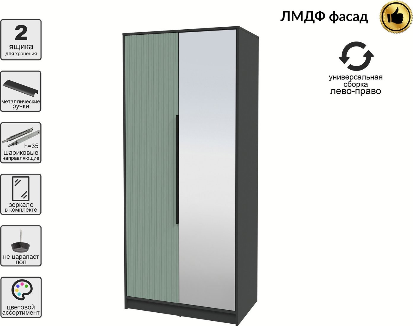 Шкаф распашной Интерлиния Концепт Лайн КТ-Ш2з (антрацит/мята)