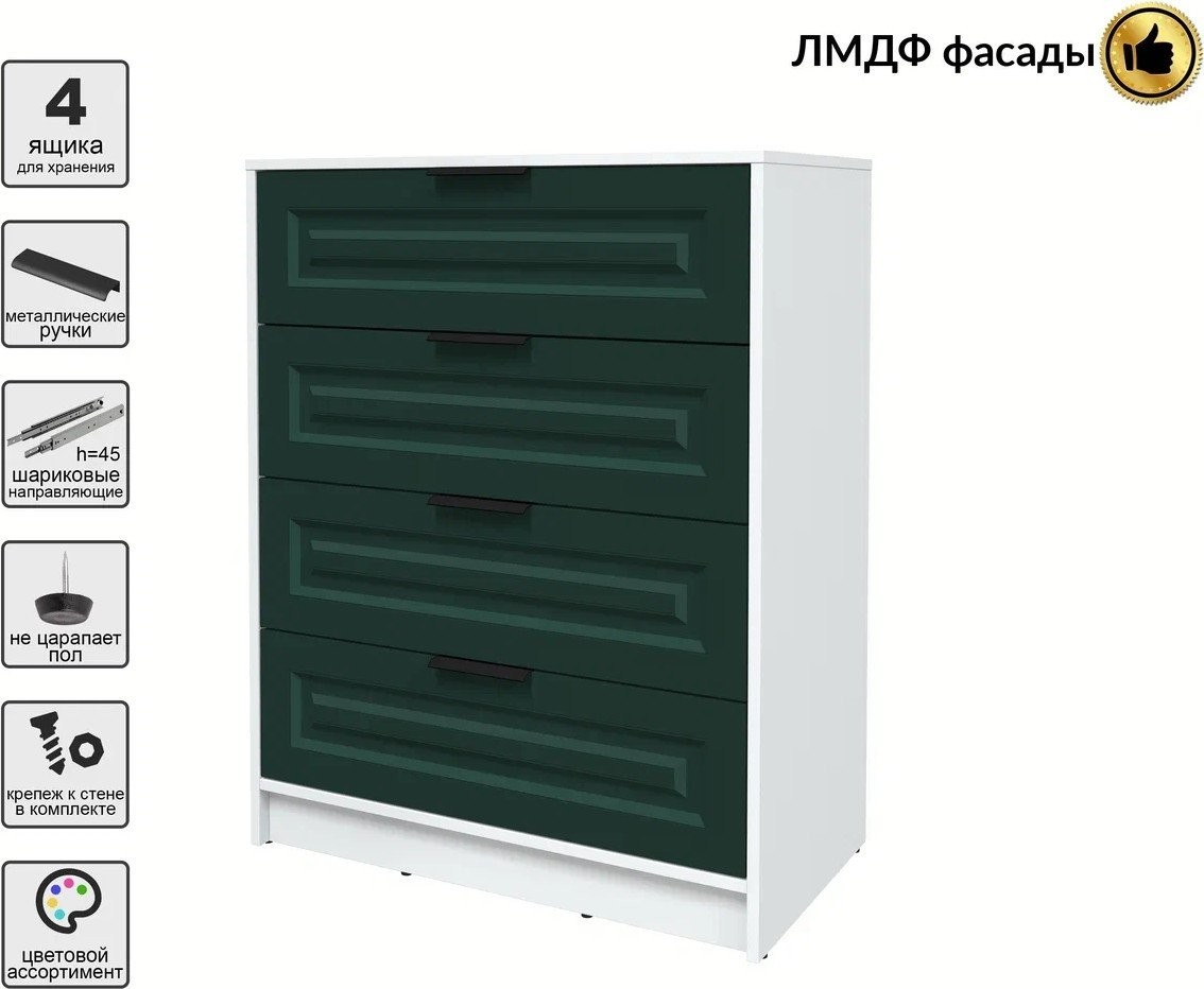 Комод Интерлиния Концепт КТ-К80 Деко (белый платинум/изумруд)