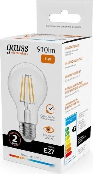 Светодиодная лампочка Gauss Filament Elementary А60 11Вт 2700К Е27 22211