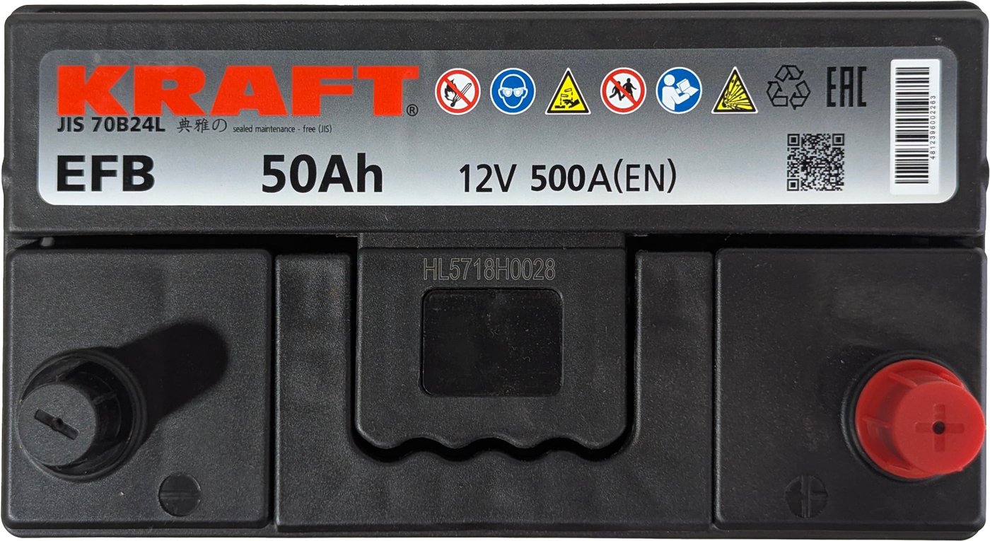 Автомобильный аккумулятор KRAFT EFB Asia JR+ (50 А·ч)