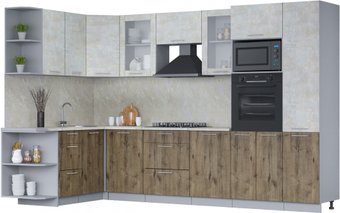 Готовая кухня Интерлиния Мила 1.68x3.2 левая (бетон лайт/дуб веллингтон/опал светлый)