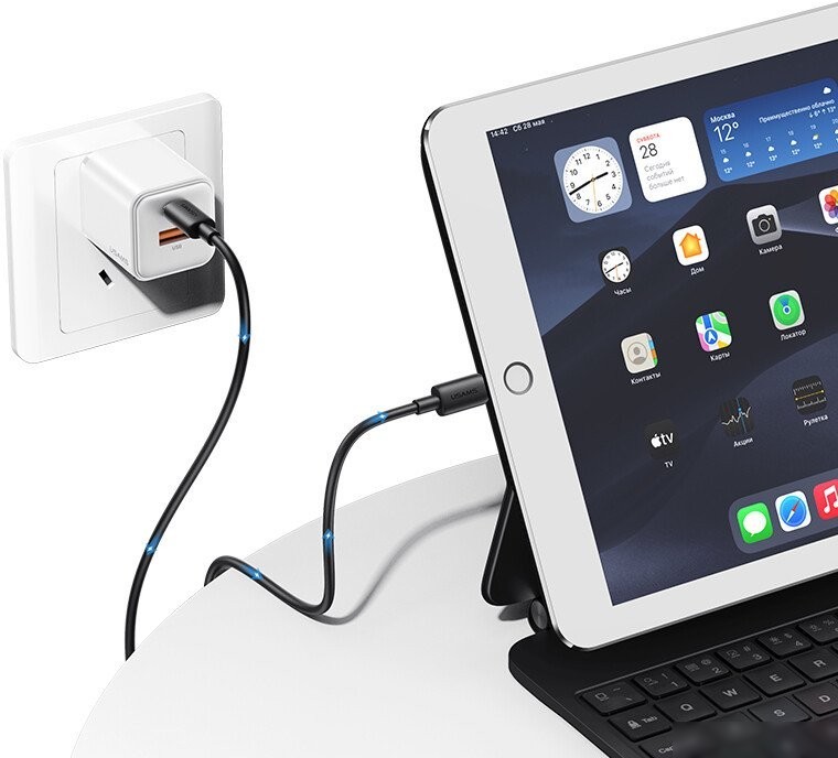 Кабель Usams SJ712 USB Type-C - Lightning (1 м, черный)