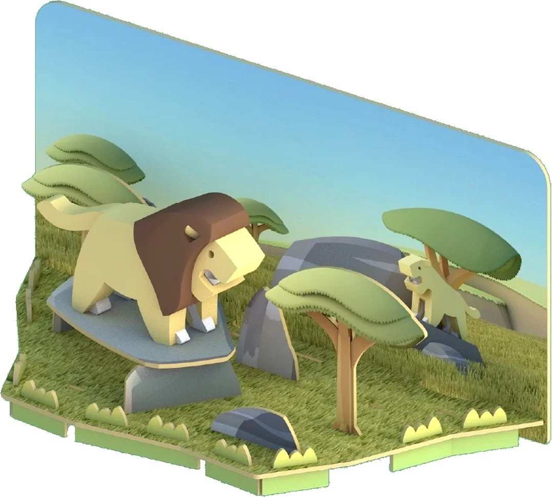 Магнитный конструктор Halftoys Animal Лев с диорамой HA001