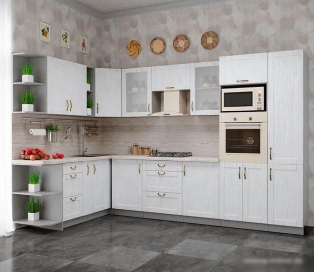 Готовая кухня Интерлиния Мила Крафт 1.88x3.2 левая (дуб полярный)