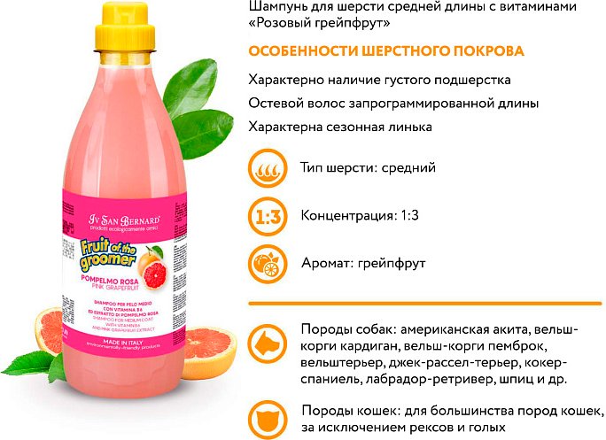 Концентрат шампуня Iv San Bernard Groomer Pink Grapefruit для шерсти средней длины (1 л)