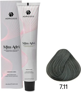Крем-краска Adricoco Miss Adri 7.11 (100мл, блонд интенсивный пепельный)