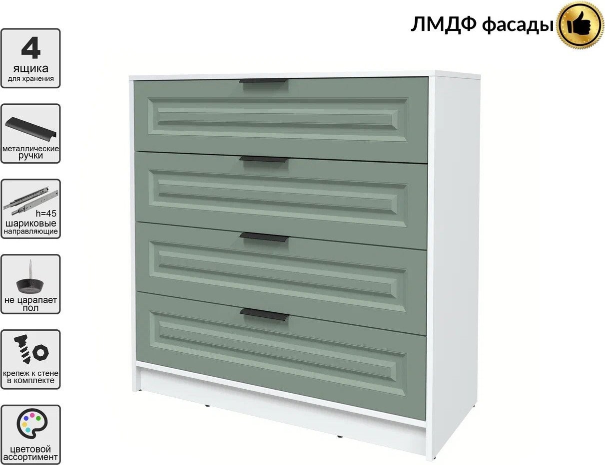 Комод Интерлиния Концепт КТ-К100 Деко (белый платинум/мята)