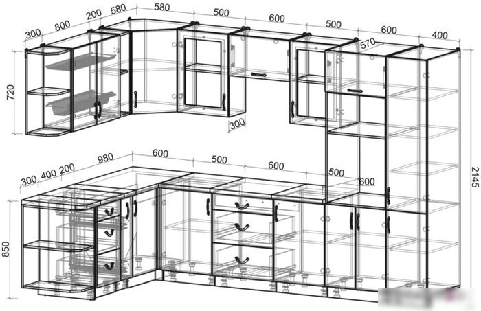 Готовая кухня Интерлиния Мила Крафт 1.88x3.2 левая (дуб полярный)