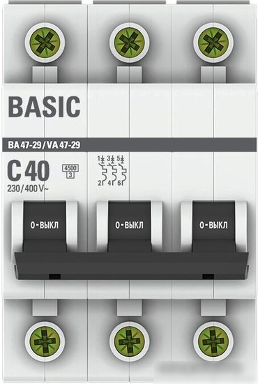 Выключатель автоматический EKF ВА 47-29 3P 40А (С) 4.5кА mcb4729-3-40C
