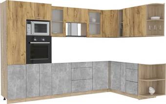 Готовая кухня Интерлиния Мила 1.88x3.2 правая без столешницы (дуб золотой/бетон)