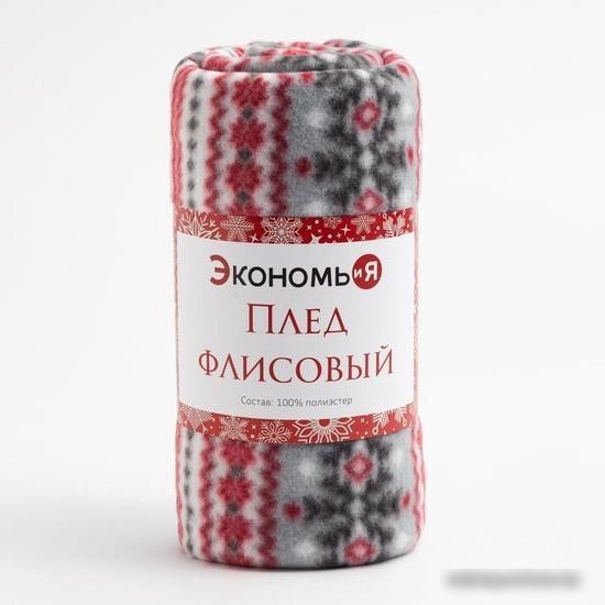 Плед Экономь и Я Снежинки 6881730 150x180 (красный/серый, 160 гр/м2)
