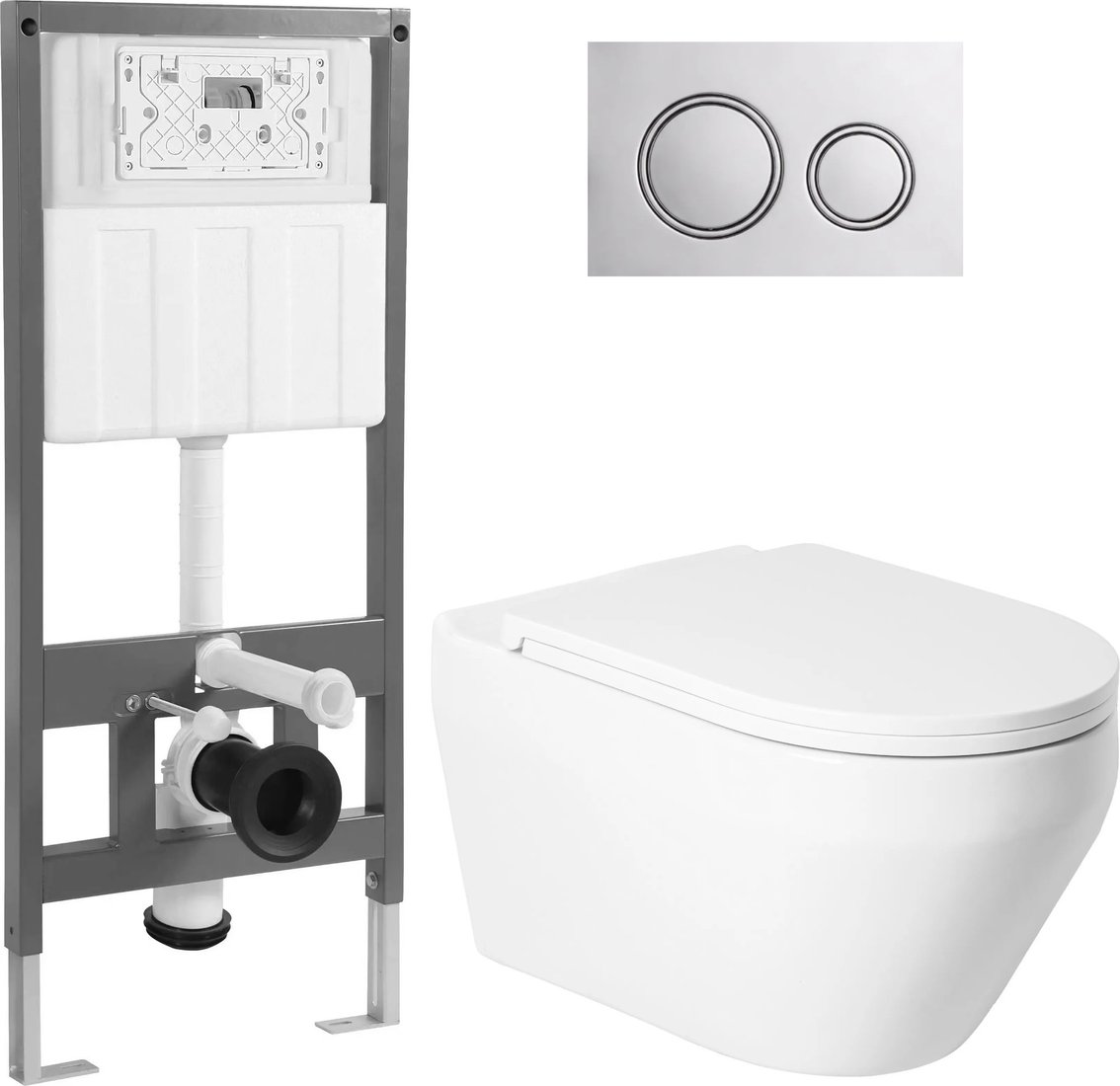 Унитаз подвесной Saniteco KW-9009W + 501 + K01-PGG (с кнопкой, хром глянцевый)