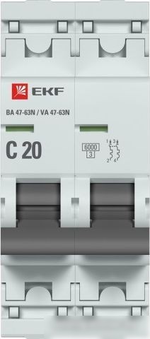 Выключатель автоматический EKF PROxima ВА 47-63N 2P 20А (C) 6кА M636220C