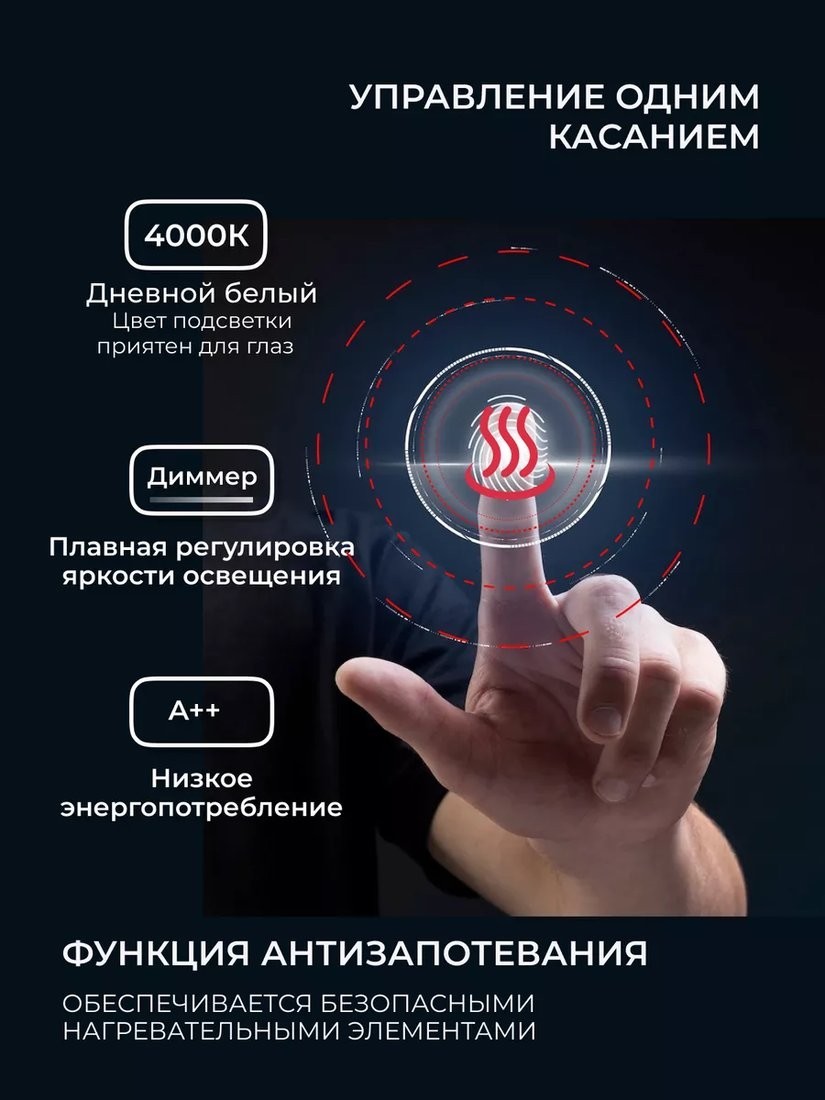 Зеркало с подсветкой eMZe 60x80 LED.UV.SMART.60.80.CHE.AF.4K (черный с УФ-окантовкой и подсветкой)