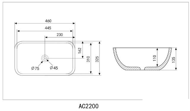 Умывальник Abber Rechteck AC2200GS (серебристый)