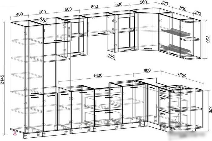Готовая кухня Интерлиния Мила 1.68x3.2 правая без столешницы (бетон/антрацит)