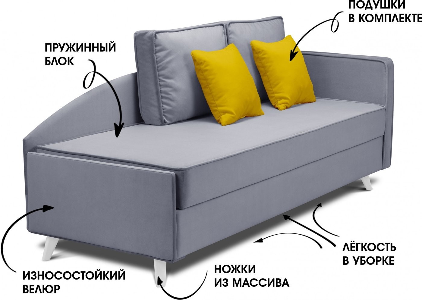 Тахта Mio Tesoro Альфа 800 правая (Velutto 12/Velutto 40/белый)