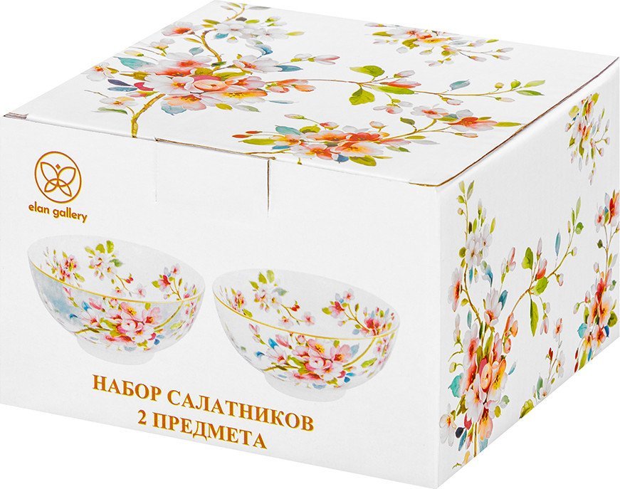 Набор салатников Elan Gallery Яблоневый цвет на голубом + Яблоневый цвет на белом 420786