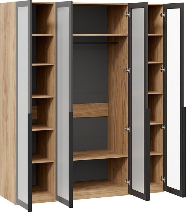 Шкаф распашной Трия Порто СМ-393.07.114 с 4 стеклянными дверями (яблоня беллуно/графит/стекло сатин черное)